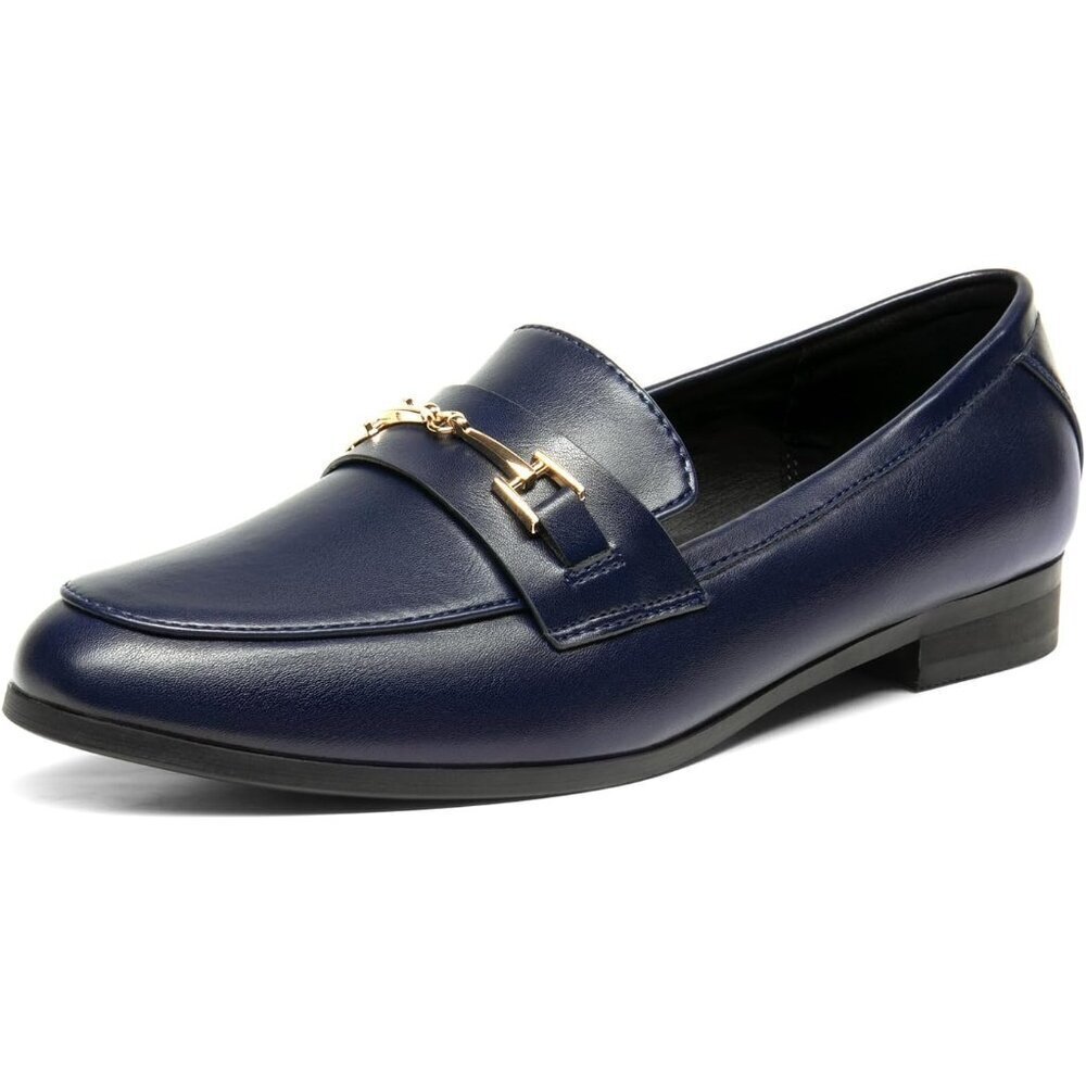 Dream Pairs Women's Navy-pu Faux Leather Comfortable Flats Penny Loafers